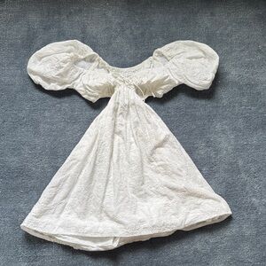 White puffy sleeved Eyelet Dress
